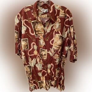 Reyn Spooner vintage Maroon Honolulu Hula Pineapple Print Shirt